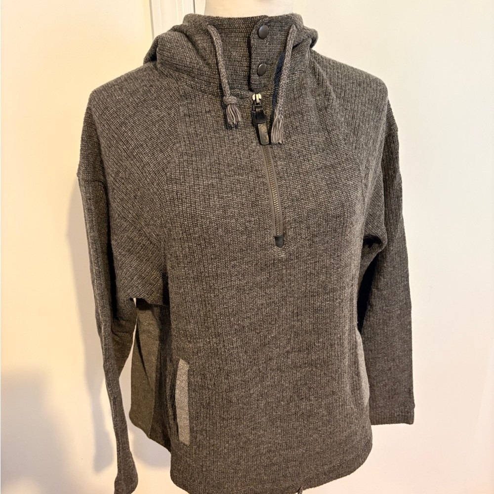Prana Charcoal Gray Half-Zip Hooded Pullover Sweater